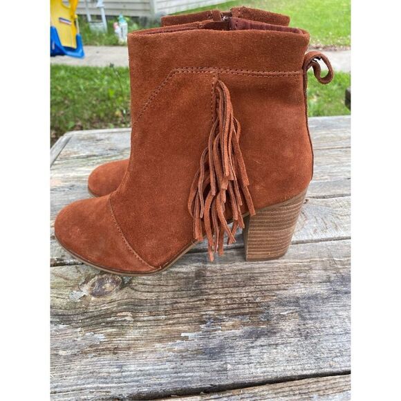 Toms Fringed Ankle Boot Rust Suede Boho Western Festival Booties Wm’s Sz 8 - Picture 6 of 7
